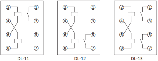 DL-11電流繼電器內部接線及外引接線圖(背視圖) DL-11電流繼電器內部接線及外引接線圖(背視圖)