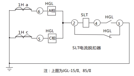 JGL-85/Ⅱ二相靜態反時限過流繼電器典型應用接線圖 JGL-85/Ⅱ二相靜態反時限過流繼電器典型應用接線圖