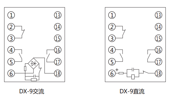 DX-9閃光信號繼電器內(nèi)部接線及外引接線圖 DX-9閃光信號繼電器內(nèi)部接線及外引接線圖