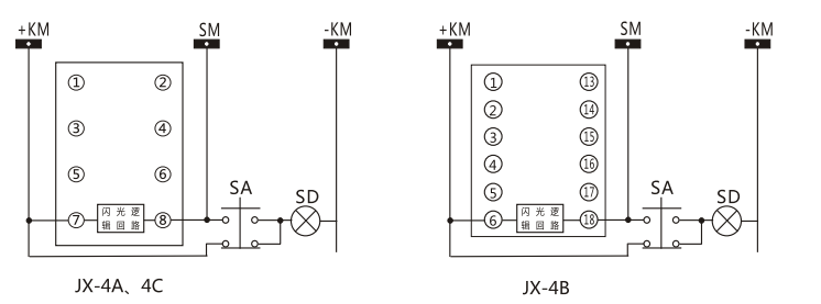 JX-4C閃光繼電器內部接線及外引接線圖 JX-4C閃光繼電器內部接線及外引接線圖
