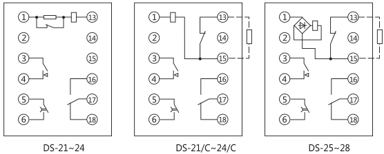 DS-22C時間繼電器內(nèi)部接線及外引接線圖(正視圖) DS-22C時間繼電器內(nèi)部接線及外引接線圖(正視圖)