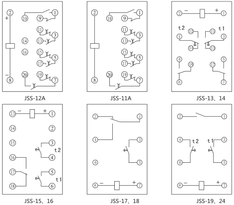 JSS-18時間繼電器背后接線圖及外引接線圖(背視圖)圖片 JSS-18時間繼電器背后接線圖及外引接線圖(背視圖)圖片