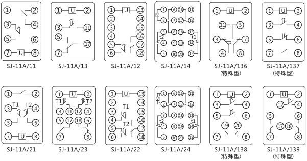 SJ-11A/24集成電路時(shí)間繼電器內(nèi)部接線圖及外引接線圖片 SJ-11A/24集成電路時(shí)間繼電器內(nèi)部接線圖及外引接線圖片