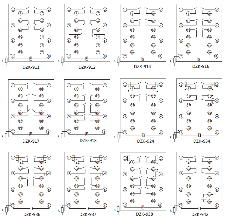 DZK-918快速中間繼電器內(nèi)線接線及外引接線圖(正視圖) DZK-918快速中間繼電器內(nèi)線接線及外引接線圖(正視圖)
