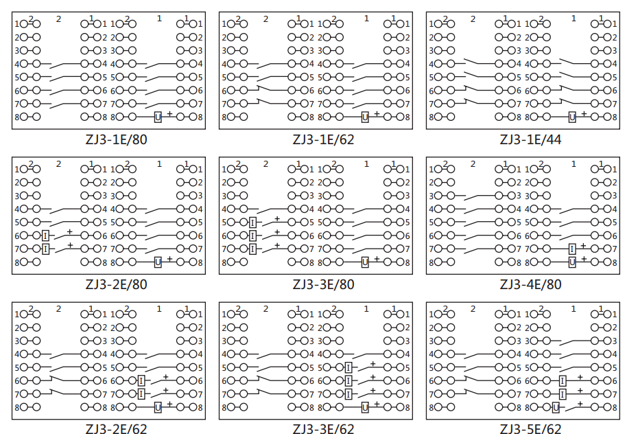 ZJ3-3E/80快速中間繼電器內部接線圖及外引接線圖 ZJ3-3E/80快速中間繼電器內部接線圖及外引接線圖