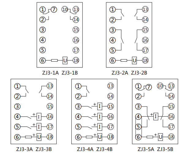 ZJ3-1A快速中間繼電器內部接線圖及外引接線圖(正視圖) ZJ3-1A快速中間繼電器內部接線圖及外引接線圖(正視圖)