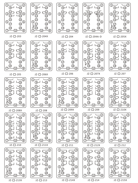 JZY(J)-211靜態中間繼電器內部接線圖及外引接線圖 JZY(J)-211靜態中間繼電器內部接線圖及外引接線圖