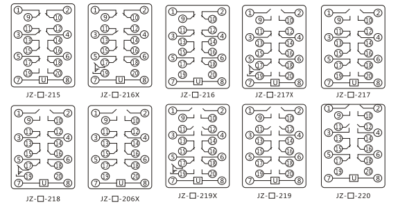 JZY(J)-211靜態中間繼電器內部接線圖及外引接線圖 JZY(J)-211靜態中間繼電器內部接線圖及外引接線圖