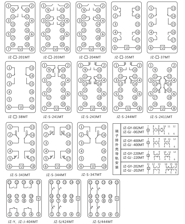 JZ-Y-37MT跳位、合位、電源監(jiān)視中間繼電器內(nèi)部接線圖 JZ-Y-37MT跳位、合位、電源監(jiān)視中間繼電器內(nèi)部接線圖