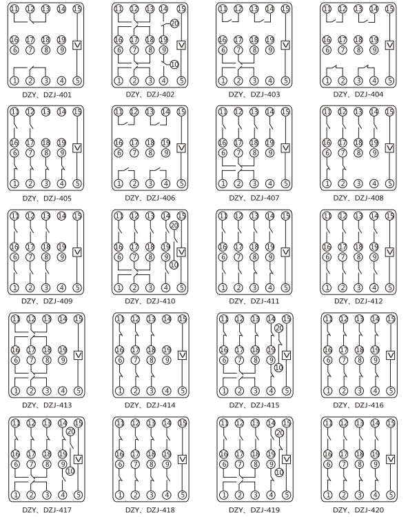 DZY(J)-414導軌式中間繼電器內部端子外引接線圖(正視) DZY(J)-414導軌式中間繼電器內部端子外引接線圖(正視)